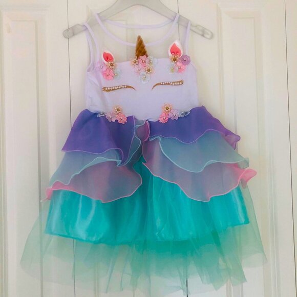 Multi-Layered Unicorn Theme Vibrant Colorful Tutu Dress Fits Girl Size 7 - 8 - Picture 3 of 5